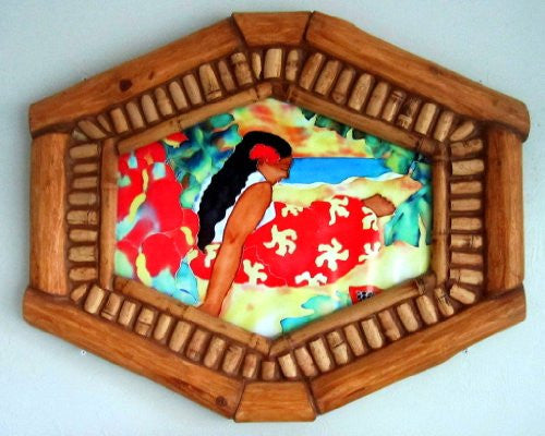 Hawaiian Girl Print in Bamboo Frame